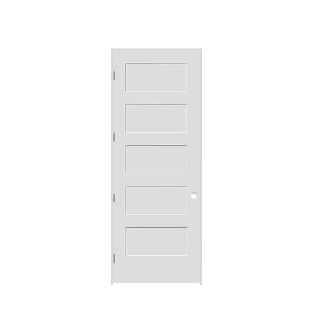 Trimlite 30"x96"x13/8" Primed 5Panel Equal Panel Interior Shaker 49/16" RH Prehung Door Brushed Chrome Hinges 2680pri8405RH26D4916